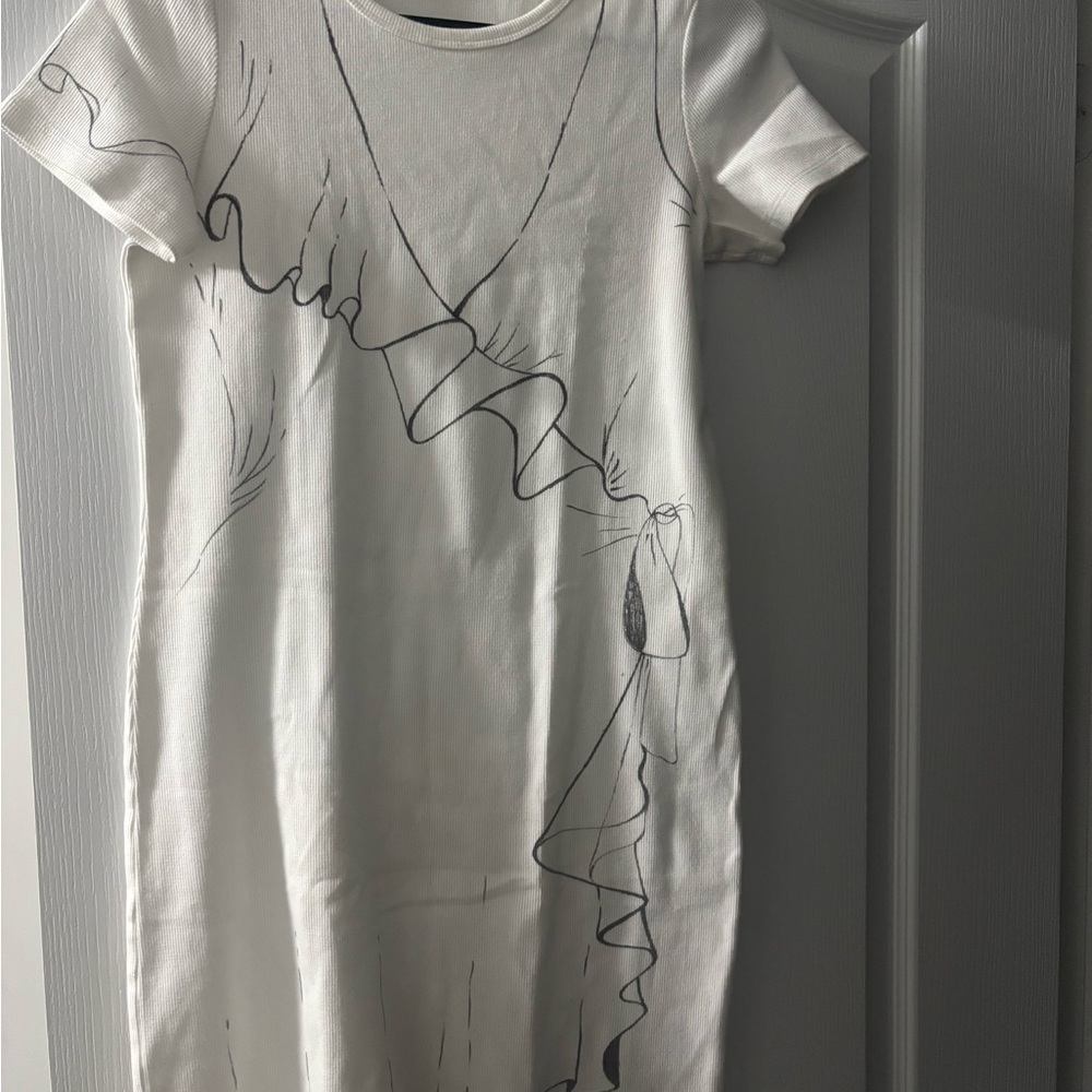 Wilfred Free White Ribbed Mini Dress with ruffle detail print NWOT
